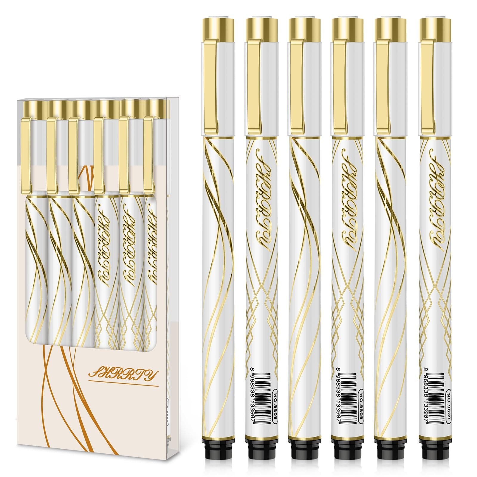 Black Ink Pens, 6-Pack, White, Smooth Writing, Waterproof, Ideal for Note Taking, Journaling, Drawing, Coloring, Crafts, School, Home, Office, Gifts