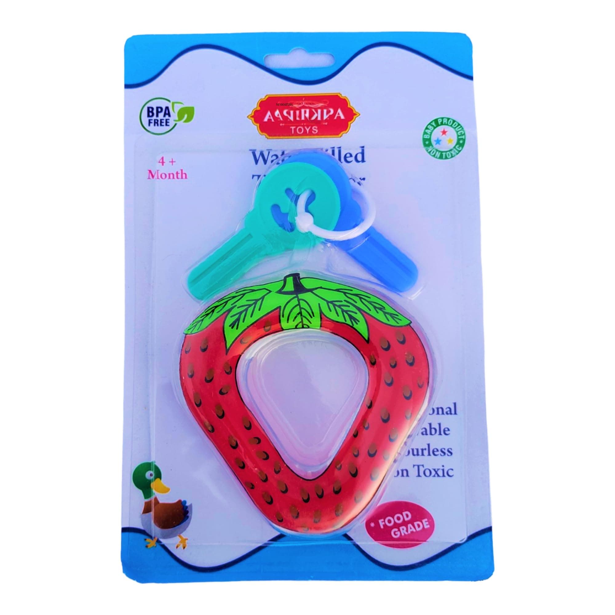 NIYANETAIL Water Filled Toy Teether Soft Cooling Teether Bpa Free Fruit Shape Teether for Baby/Toddlers/Infants/Special Food Grade Plastic in Soft and Textured Surface (Strawberry)