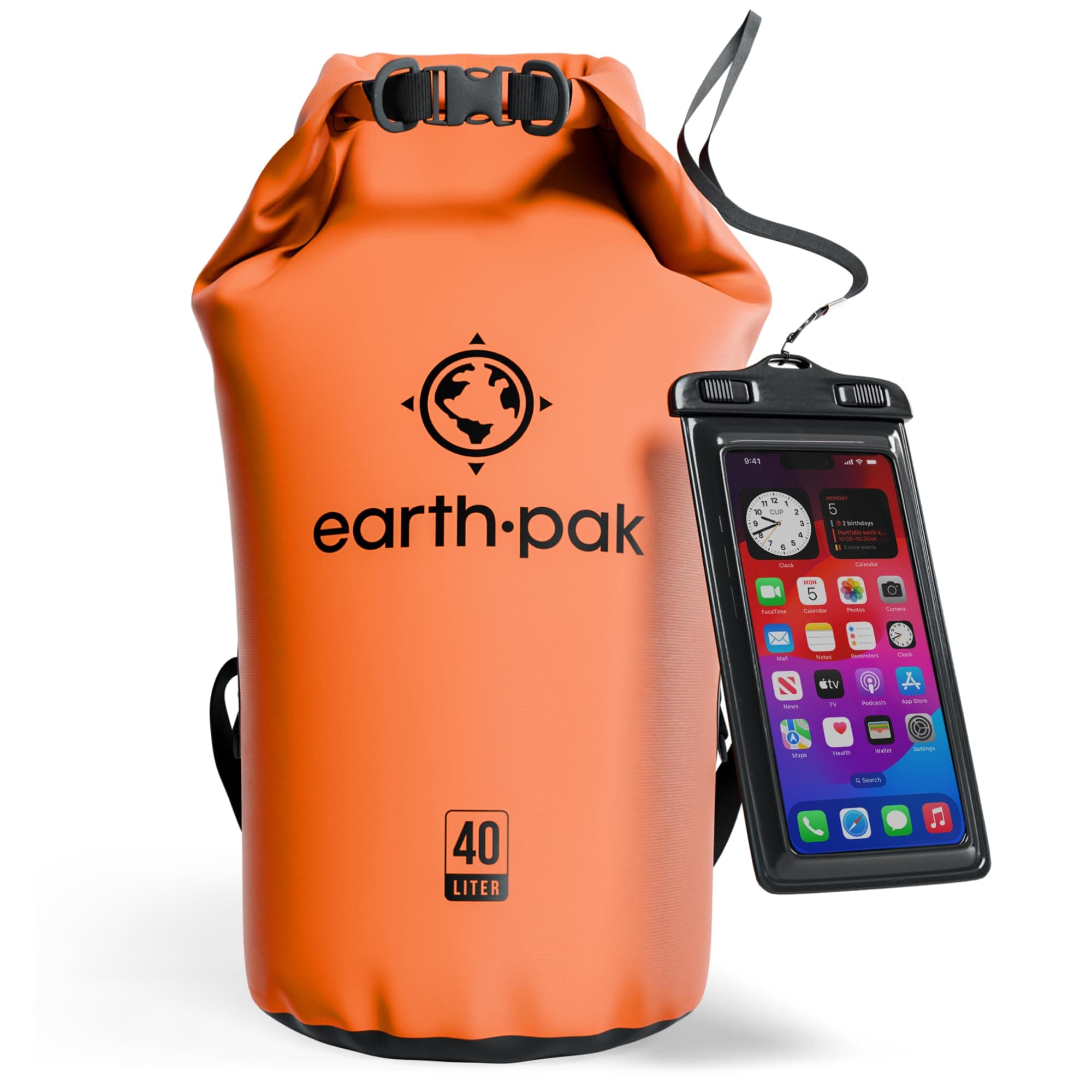 Earth Pak Waterproof Dry Bag - Roll Top Waterproof Backpack Sack Keeps Gear Dry for Kayak with Waterproof Phone Case