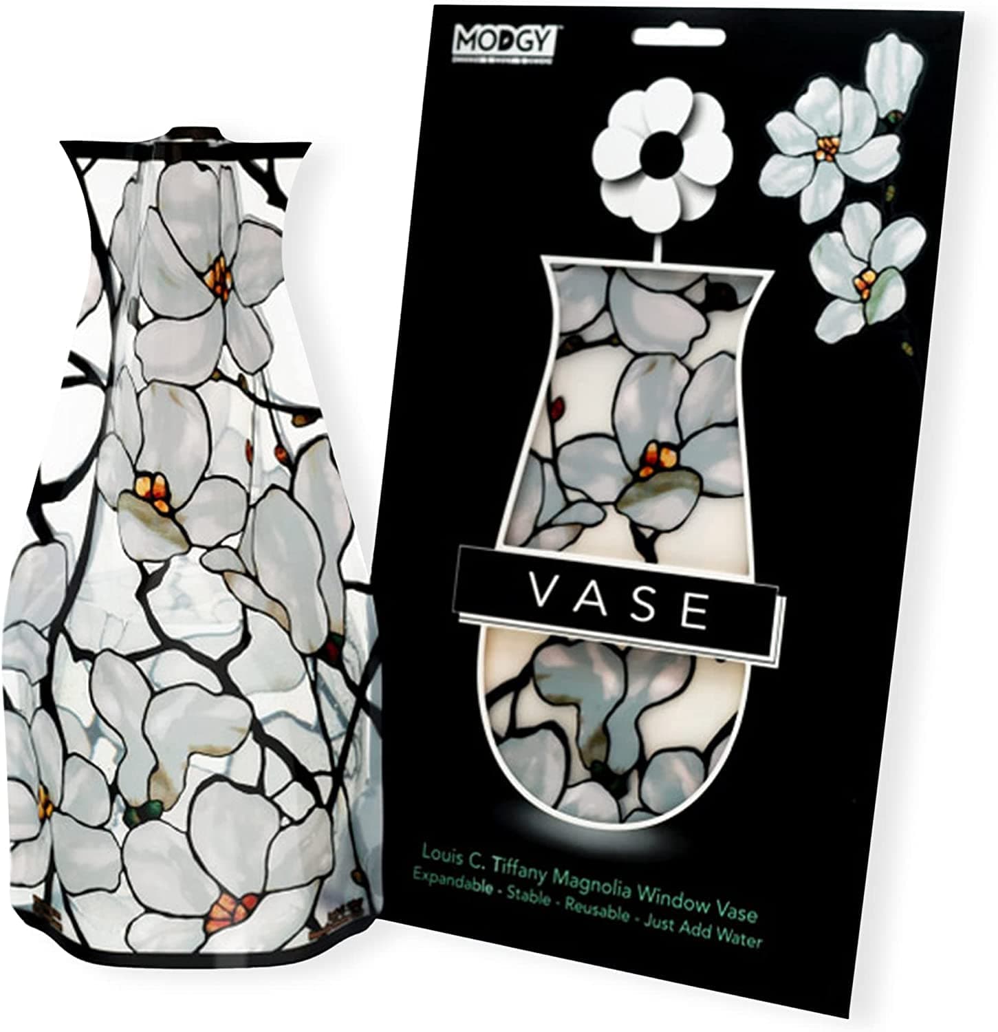 MODGY Collapsible and Expandable Plastic Flower Vase, Unbreakable, Foldable, Decorative Modern Centerpieces, Table Decorations, Louis C. Tiffany Magnolia Window, 1 Pack