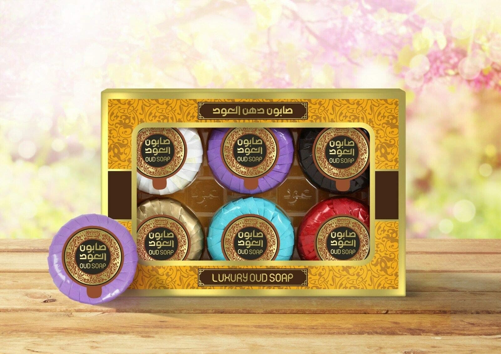 Miniature Soap Bars, Gift Box Set ( 6 Scents ) Gift Set , Royal Oud, Oriental Oud, Hareemi Oud, Sultani Oud, Oud with Musk, Oud with Rose