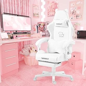 Vigosit White Dog Gaming Chair - Kawaii Design for Competitive Gamers & Adults, Ergonomic High Back with Lumbar Support, 310lbs Capacity