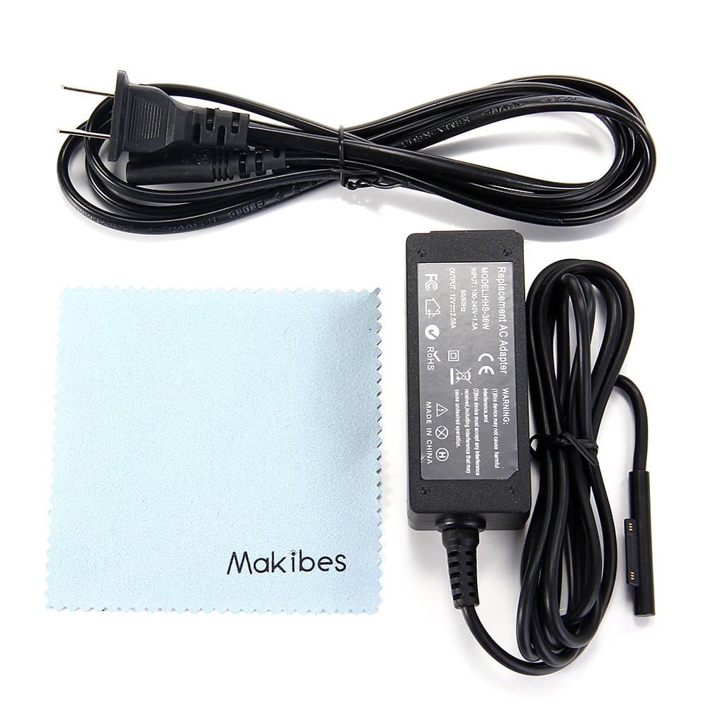 US Plug Power Supply Adapter Cord for Microsoft Surface Pro 3 12 Inch Tablet 12V 2.58A With Makibes Cleaning Cloth