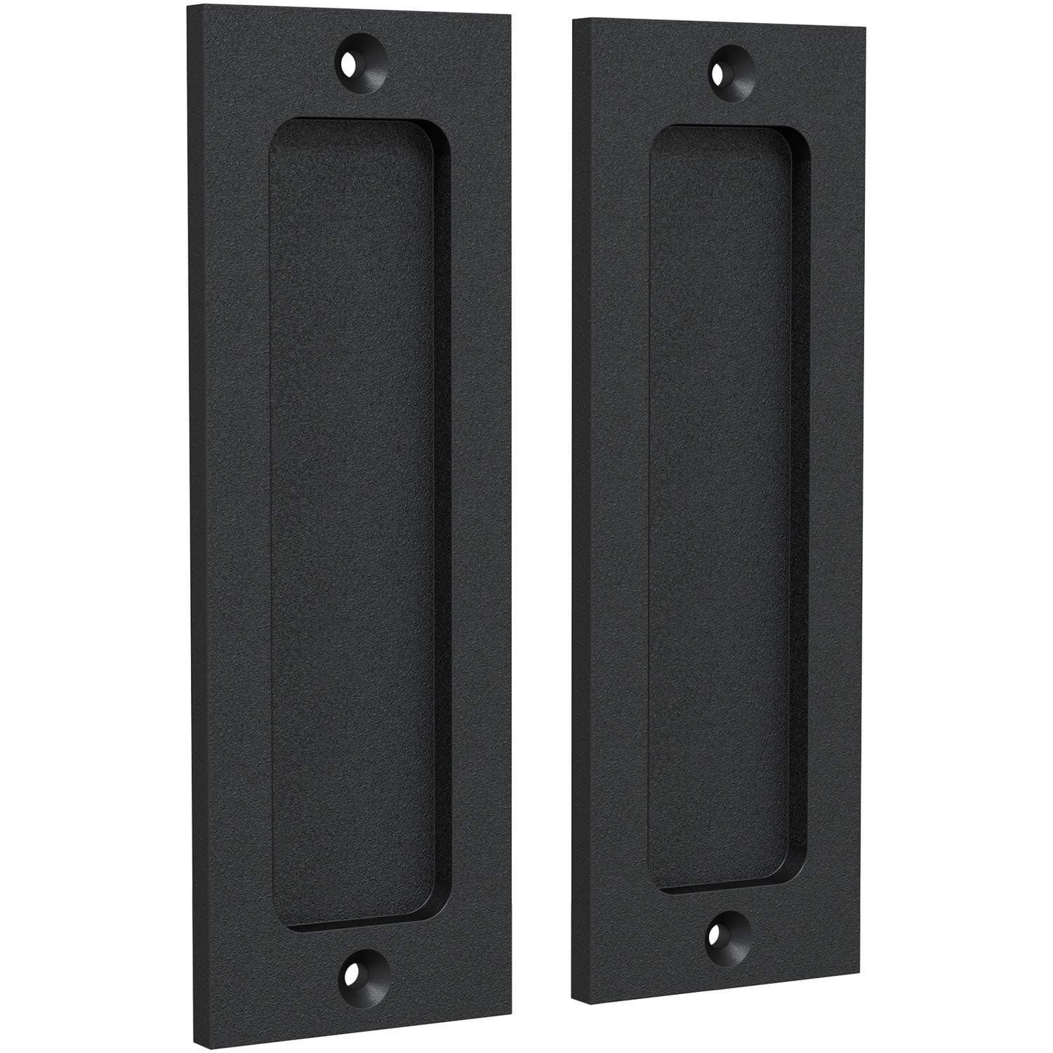 6" Finger Flush Pulls for Closet Pocket - Sliding Barn Door Handle Set - Pull Recessed Handle Rectangular Plate - Farmhouse Rustic Style - Matte Black - 2 Pack