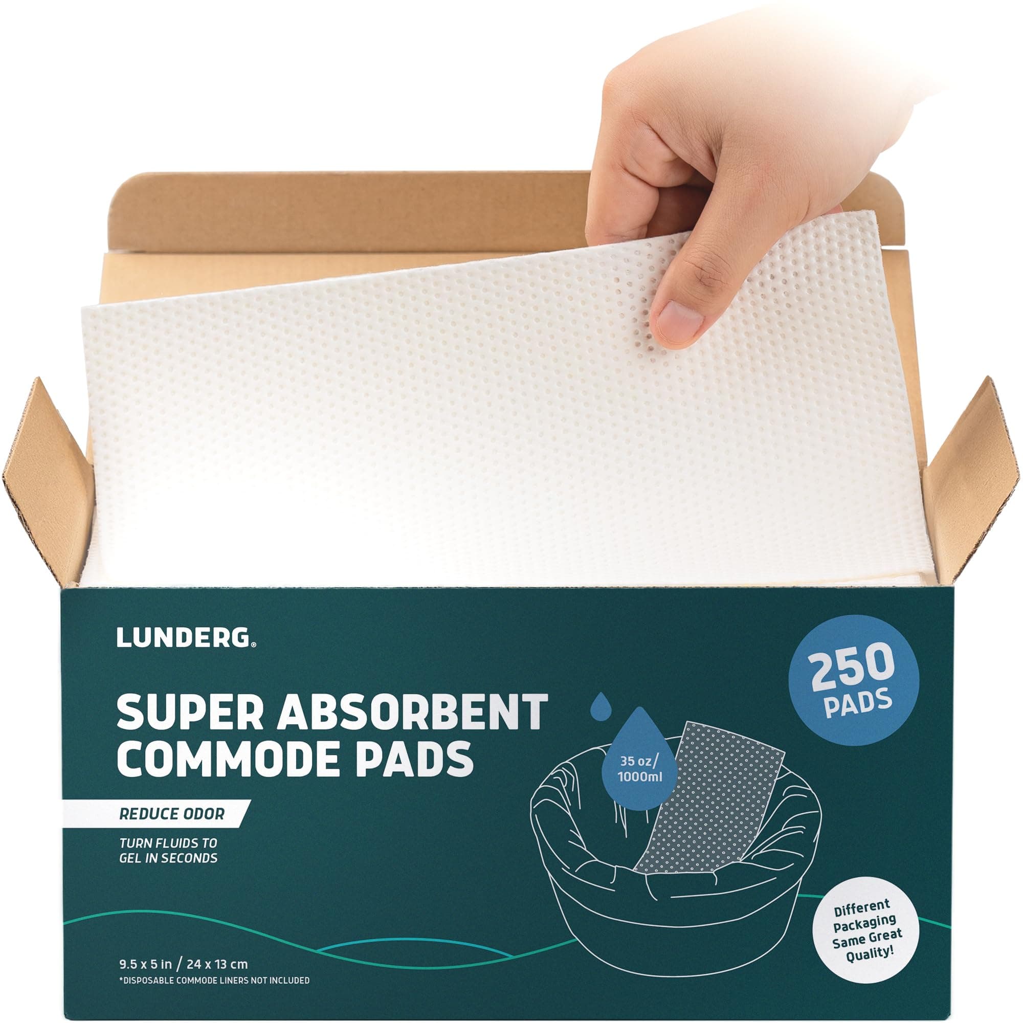 LundergSuper Absorbent Commode Pads - Medical Grade Value Pack 250 Count - for Bedside Commode Liners Disposable, Adult Commode Chair, Portable Toilet Bags or Camping - Make Life so Much Easier
