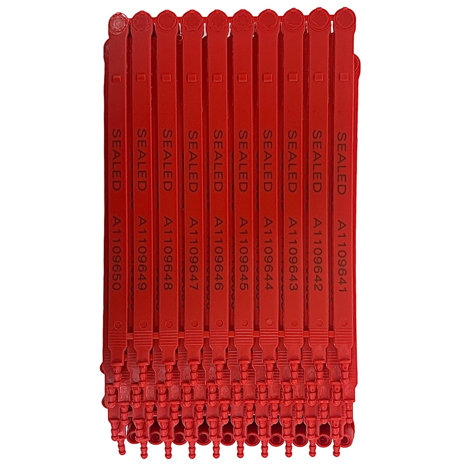 Red Plastic Security Seals (8") - Self Locking Shipping Seal with Print Progressive Numbering – Tamper Proof for Trucks, Trailers, Cargo, Containers, Luggage (100ct)