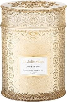 LA JOLIE MUSE Vanilla Candle, Scented Candle Gifts for Men&Women, Wood Wicked Large Candle for Home Scented, Long Burning Glass Jar Candle, Vanilla Bomb, 19oz