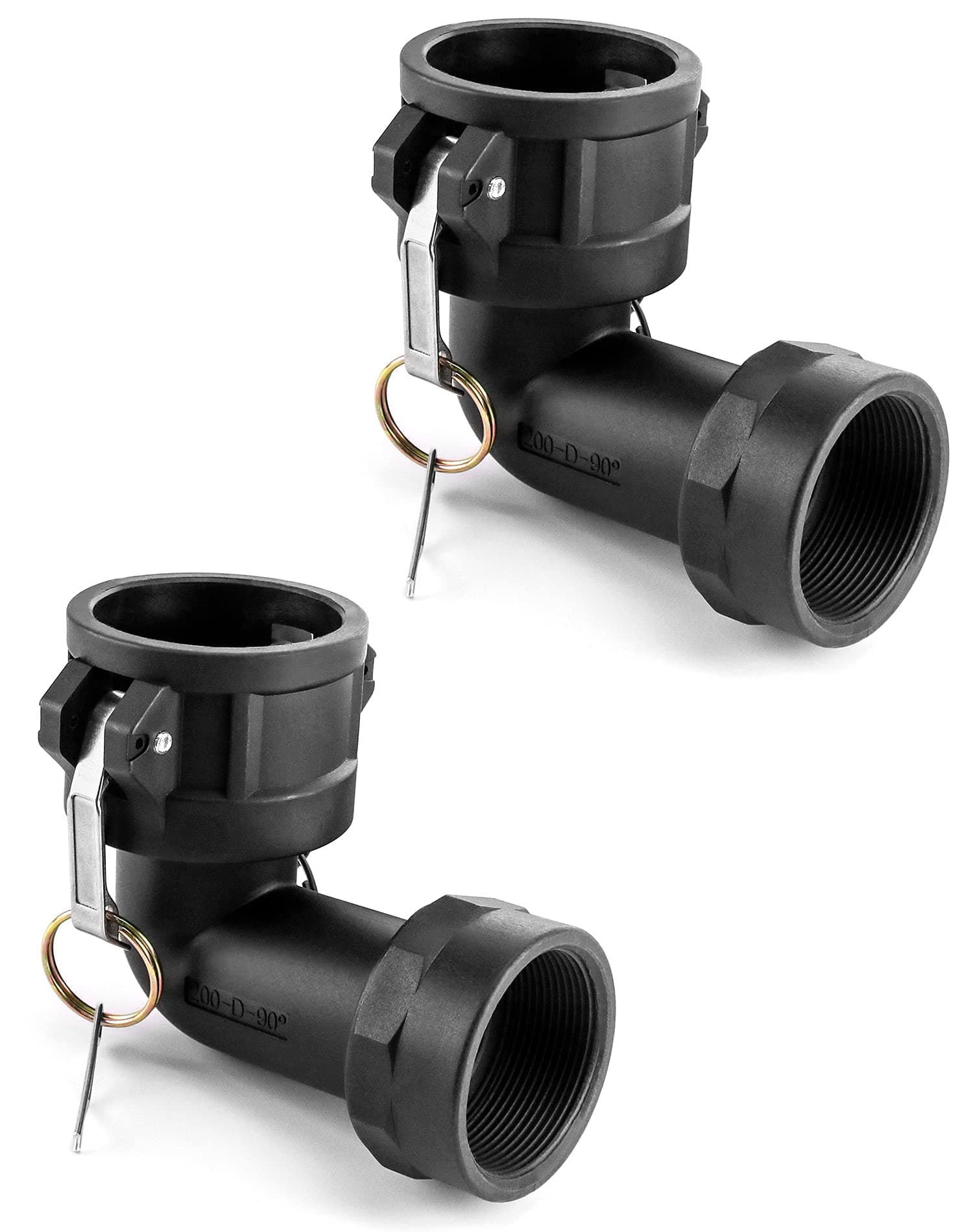QWORK 200D90 Polypropylene Cam and Groove Hose Fitting, 2 Pack 90 Degree Elbow Fitting, Used to Connect Two Hoses or Pipes, 2" Female Coupler x NPT Female