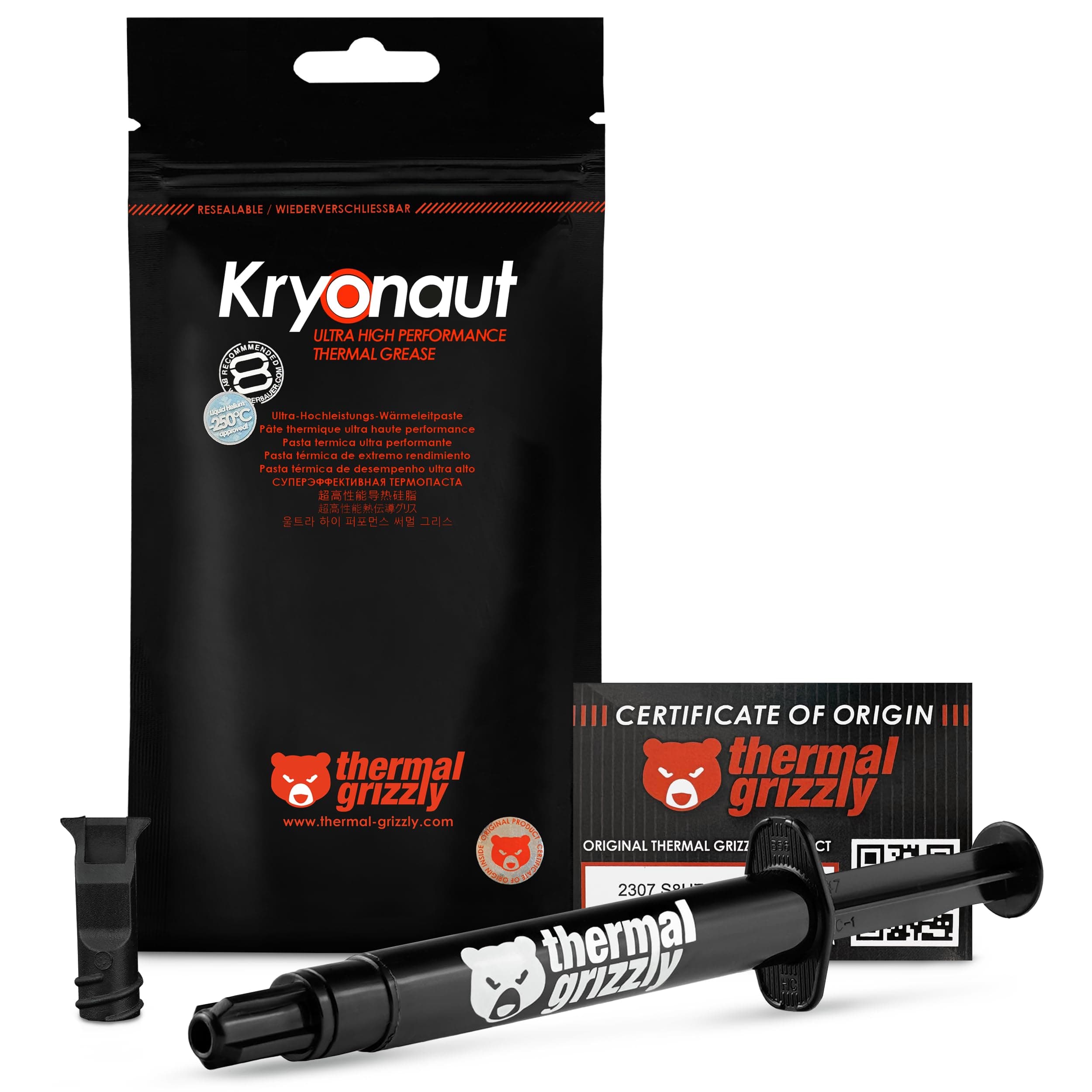 Thermal Grizzly Kryonaut - 5.55 Gram/1.5 ml - Extremly High Performance Thermal Paste - For Demanding Applications and Overclocking CPU/GPU/PS4/PS5/Xbox