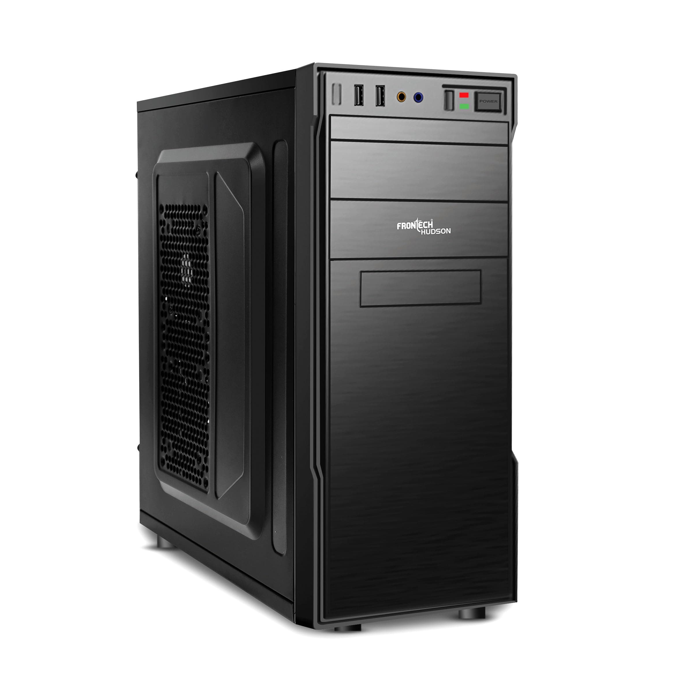 FRONTECH Hudson Premium Silver Series Cabinet/Computer Case with HD Audio | ATX/Mini ATX Compatible | Installed 2x80 mm Fan, 1xUSB 3.0, 2xUSB 1.1 | Ideal for Home/Office/Gaming (FT 4301, Black)