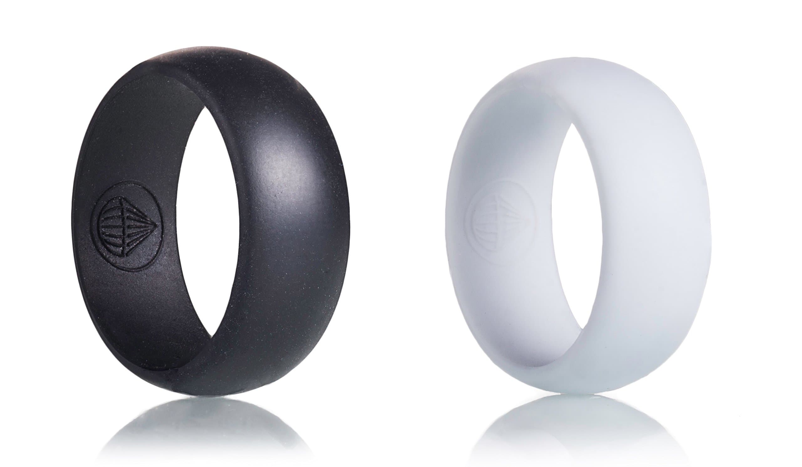 Mens Silicone Rings -2 Pack Bundle- Black and White Rings for Gym, Work, Outdoors (Size 9)