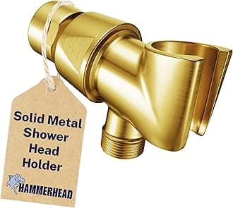 HammerHead Showers Solid Metal Handheld Showerhead Holder, Adjustable Wand Holder with Universal Wall Hook Bracket and Brass Pivot Ball, Brushed Gold