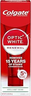 Optic White Renewal Teeth Whitening Toothpaste, Whitening Fluoride Toothpaste, Effectively Removes Tea, Coffee, and Wine Stains, Made with Hydrogen Peroxide, Brilliant Shine, 3.0 oz