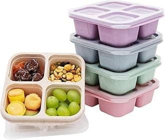 5 Pack Bento Lunch Box,4 Compartment Snack Containers,Divided Snack Box,Meal Prep Lunch Containers FOR Kids/Toddle/Adults,Food Storage Containers for School, Work and Travel