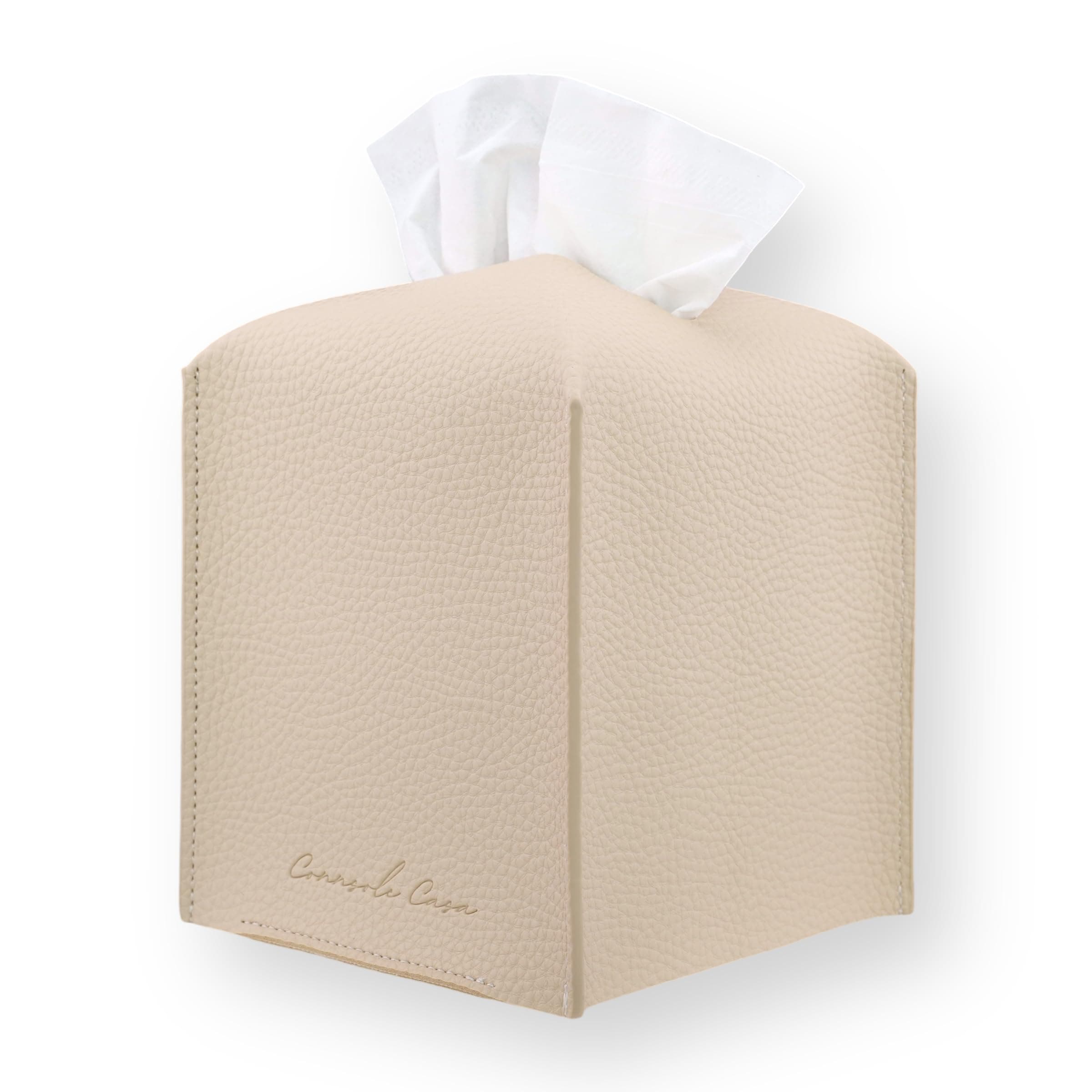 Premium PU Leather Tissue Box Holder - Elegant Hotel-Style Tissue Box Cover for Home, Office & Car Décor, Tissues Cube Organizer for a Natural & Classic Look (Beige)
