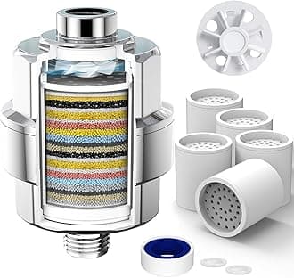 20-Stage Shower Head Filter - Hard Water Filter with 5 Replaceable Cartridges, High Output, Removes Chlorine, Fluoride, Heavy Metals & Sediments, Polished Chrome