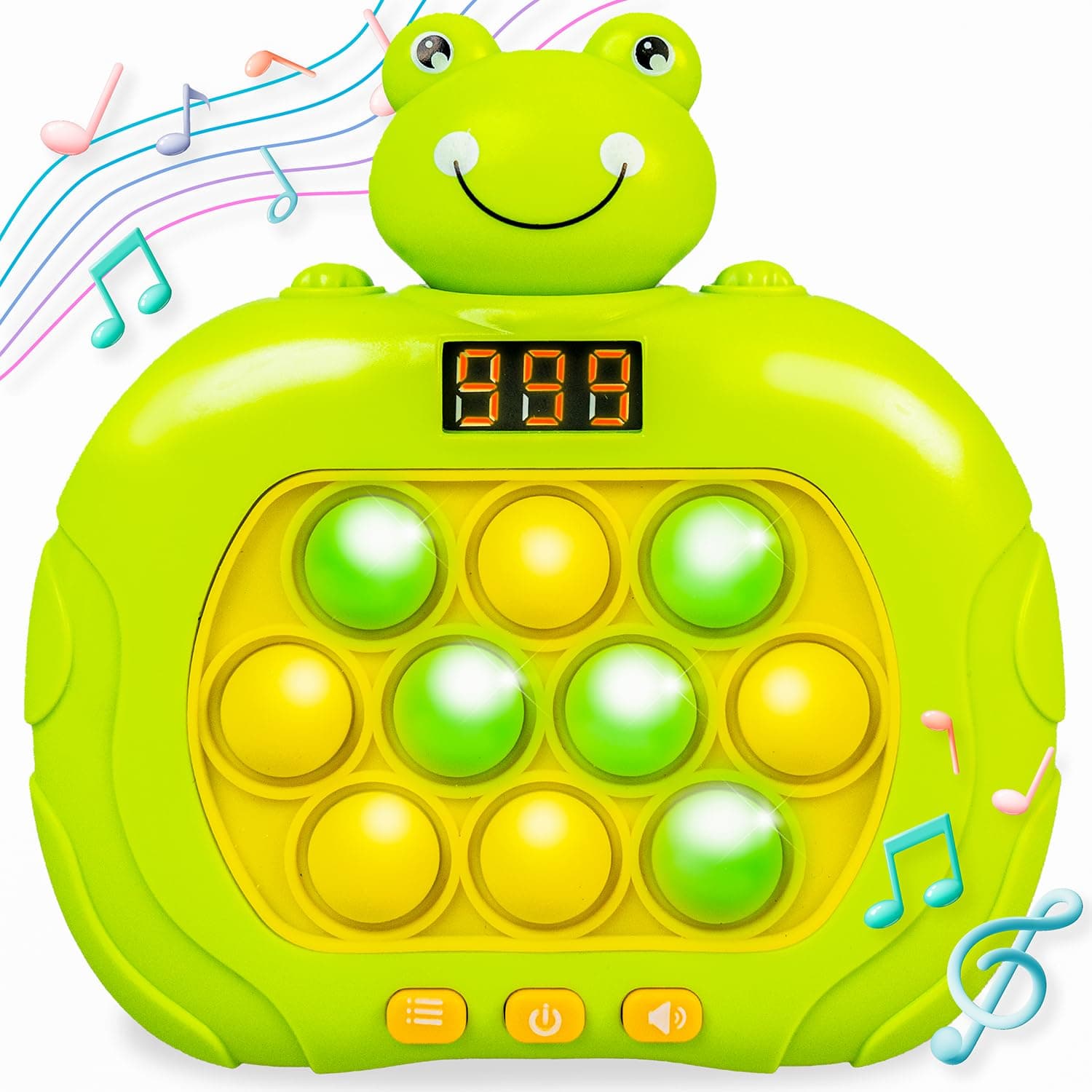 Marlo & Buzz Fast Push Toy with Popit Game Controller, Pop Fidget Animal with LED Screen - Sensory and Memory Console, Quick Bubble Light Toy, Pocket Games (Frog)