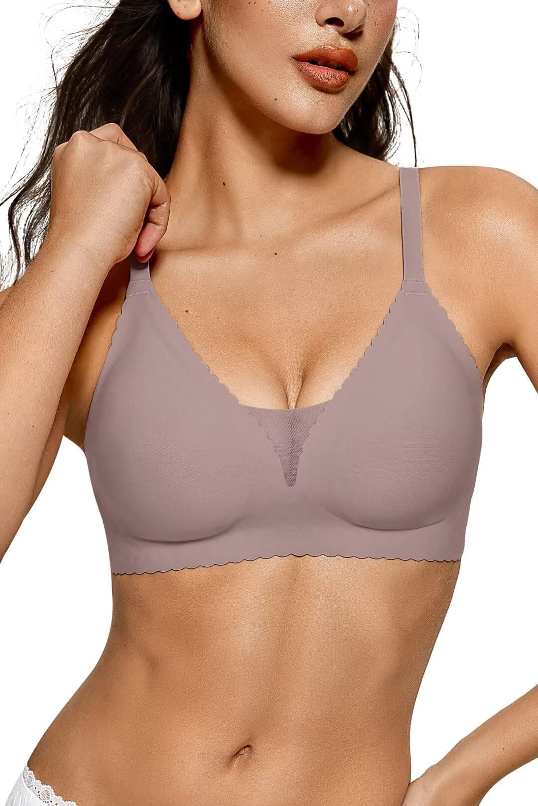 Vertvie Womens Seamless Wireless Bras No Underwire Comfortable Deep V Mesh Bralettes Push Up Bras Full Coverage Everyday Bra