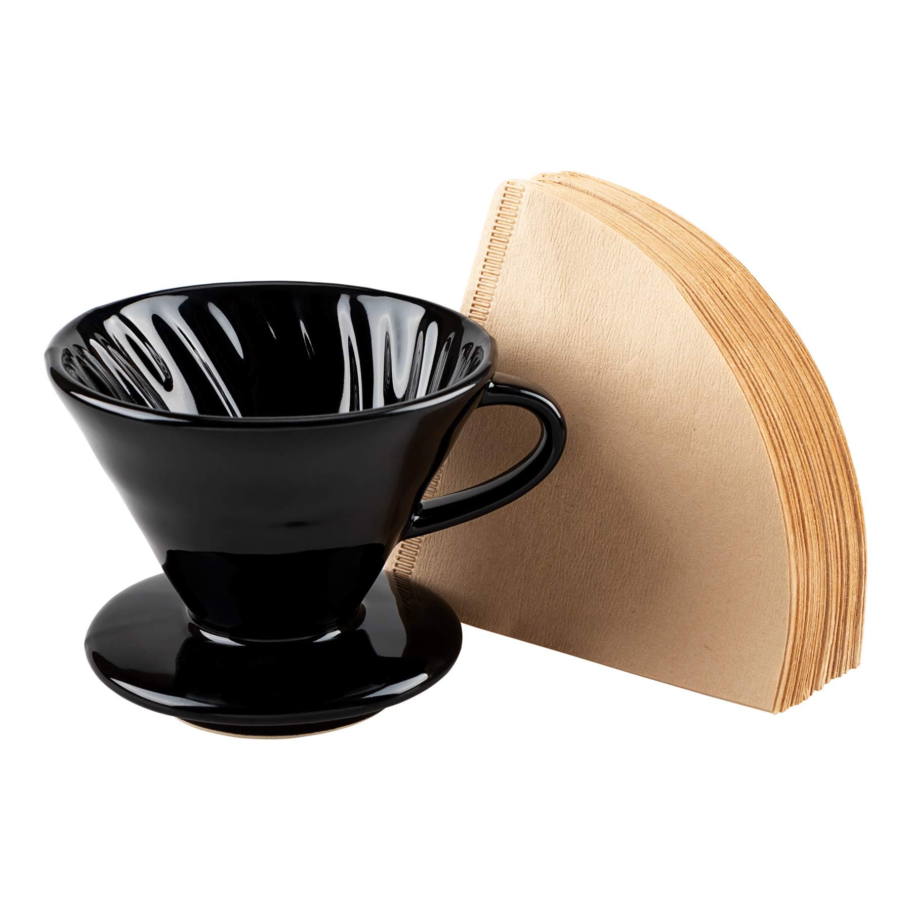 Ceramic Pour Over Coffee Dripper, Porcelain Cone Filter with 80 Paper Filters for Home, Cafe, Restaurants (Black)