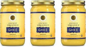 Ancient Organics Ghee, Organic Grass Fed Gluten Free Clarified Ghee Butter with Vitamins & Omegas, Lactose Free, 100% Certified Organic, Kosher, USDA Certified, Made in USA - 32 Fl Oz (Pack of 3)