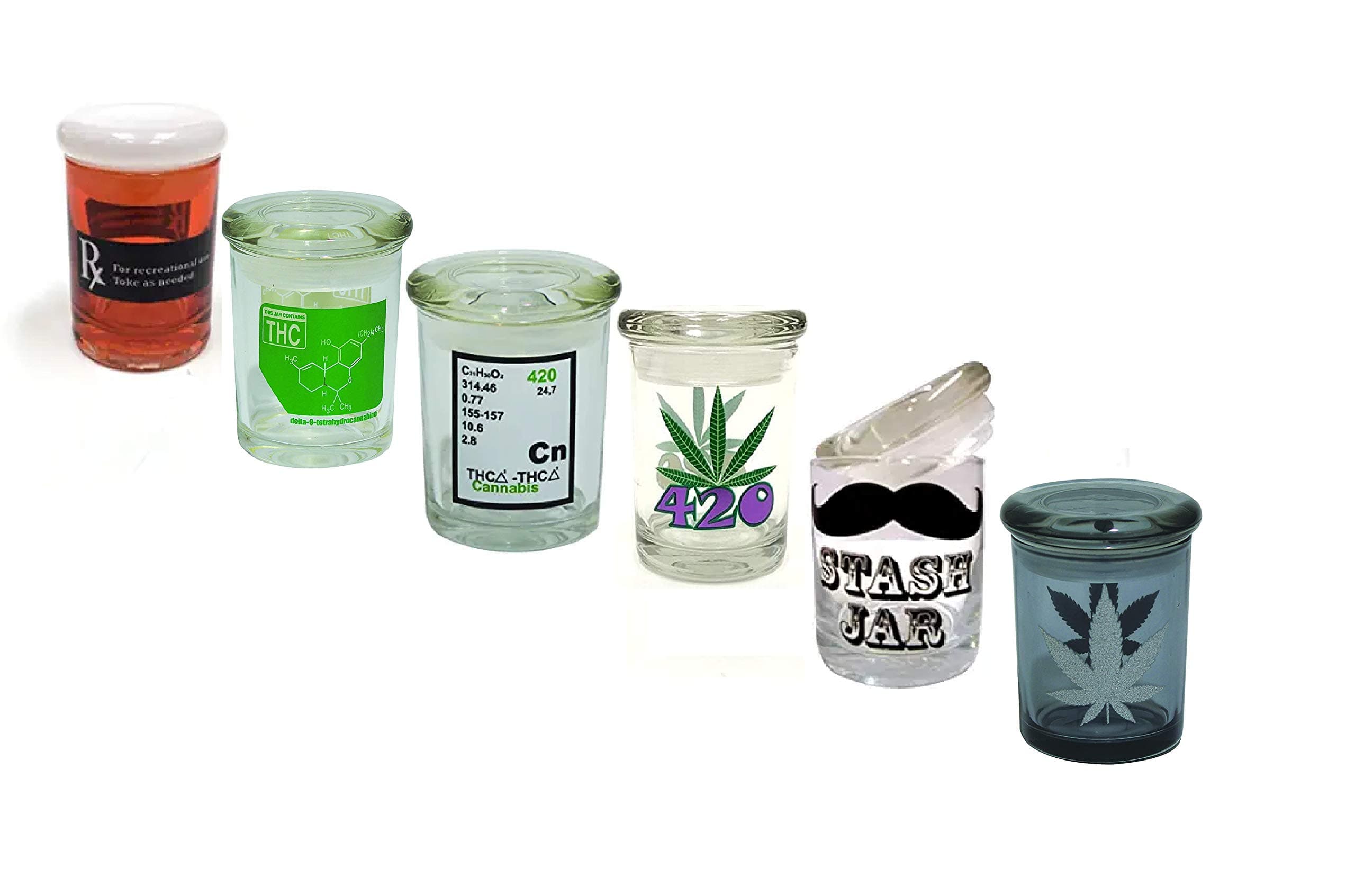 Fess Jars 6X Assorted 1/8oz Storage Jar Pop Top Container Glass Medical Jar