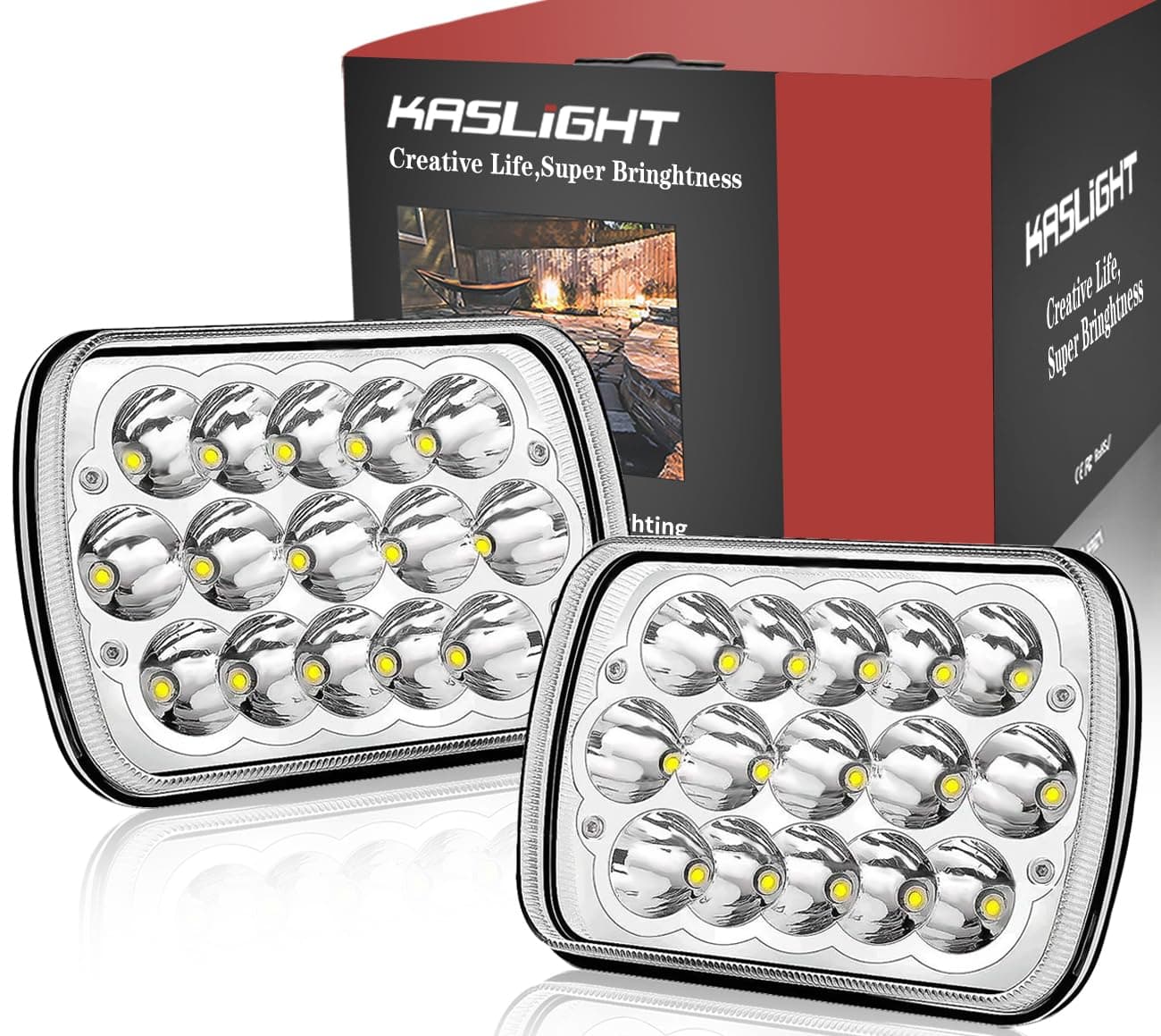 KASLIGHT H6054 LED Headlights,Pair Rectangular 5x7 7x6 LED Headlight Hi/Low Sealed Beam Replacement Headlamp Compatible with Jeep Wrangler YJ XJ Chevy Express Ford GMC Savana Toyota Pickup Truck Van