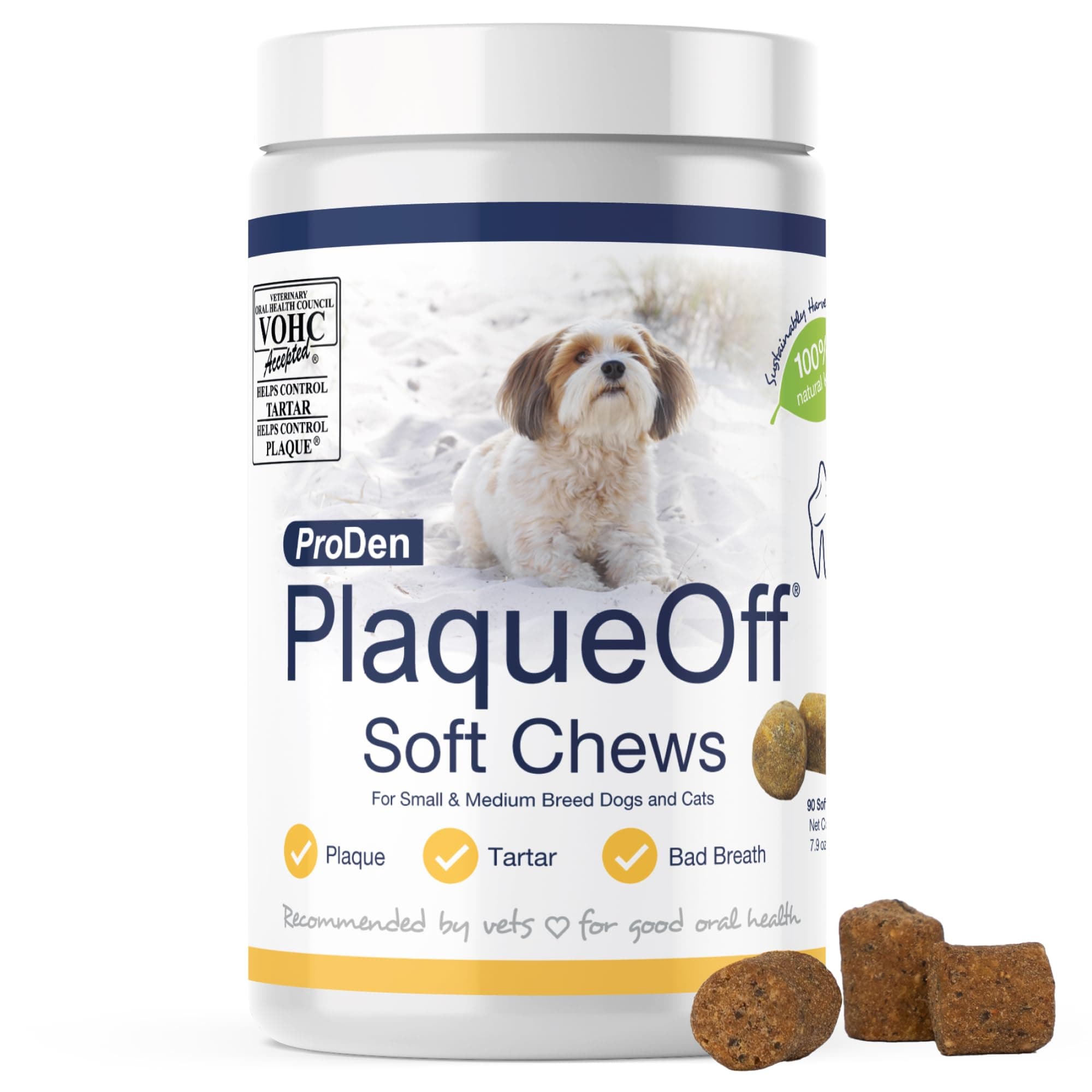 Soft chew with natural sea algae for small and medium breed dogs and cats, supports normal and healthy teeth, gums and breath odor at home