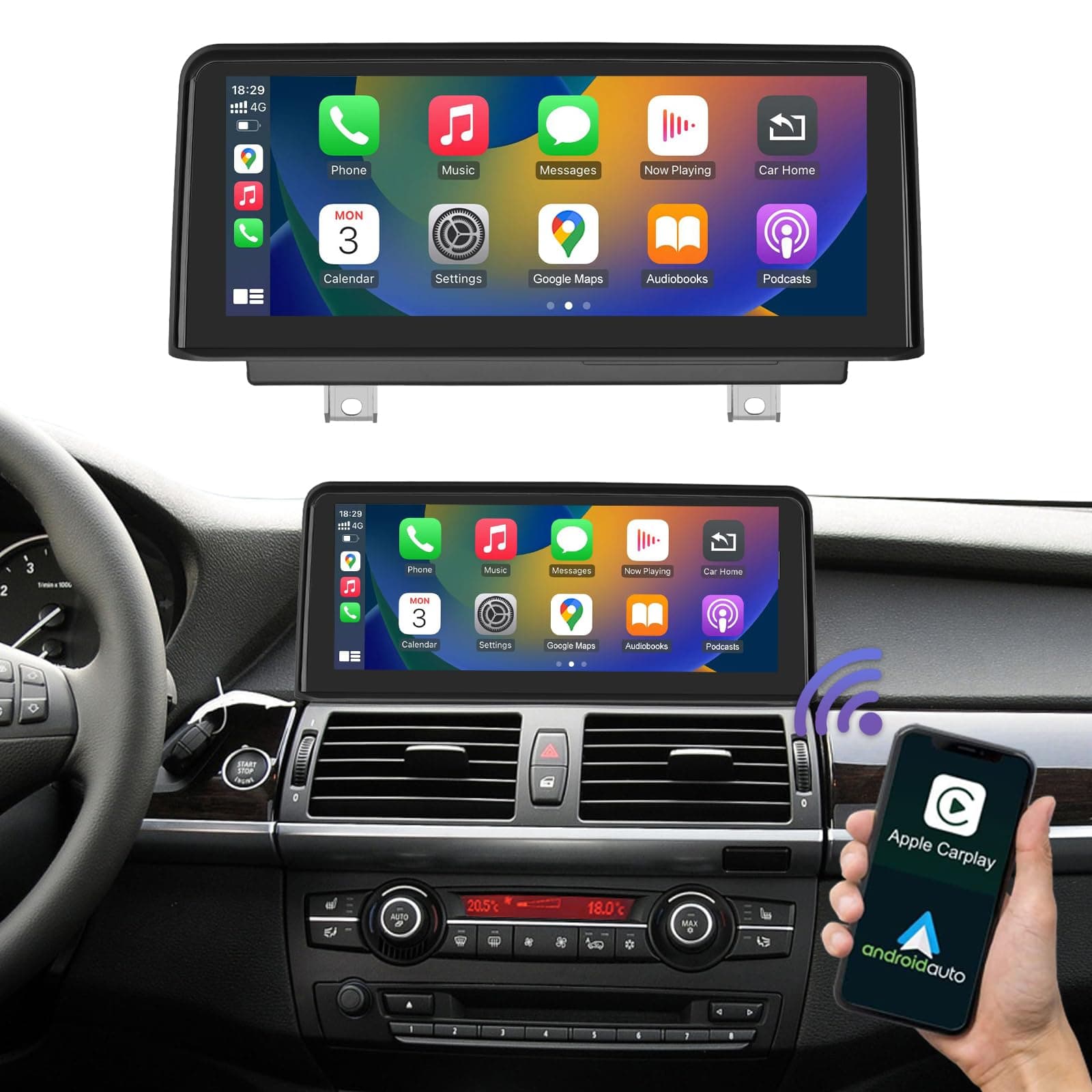 Road Top 10.25 Inch Car Touchscreen Wireless CarPlay Android Auto for BMW X5 X6 Series E70/E71 2009-2014 Year with CIC System, Car Stereo Multimedia Radio Receiver