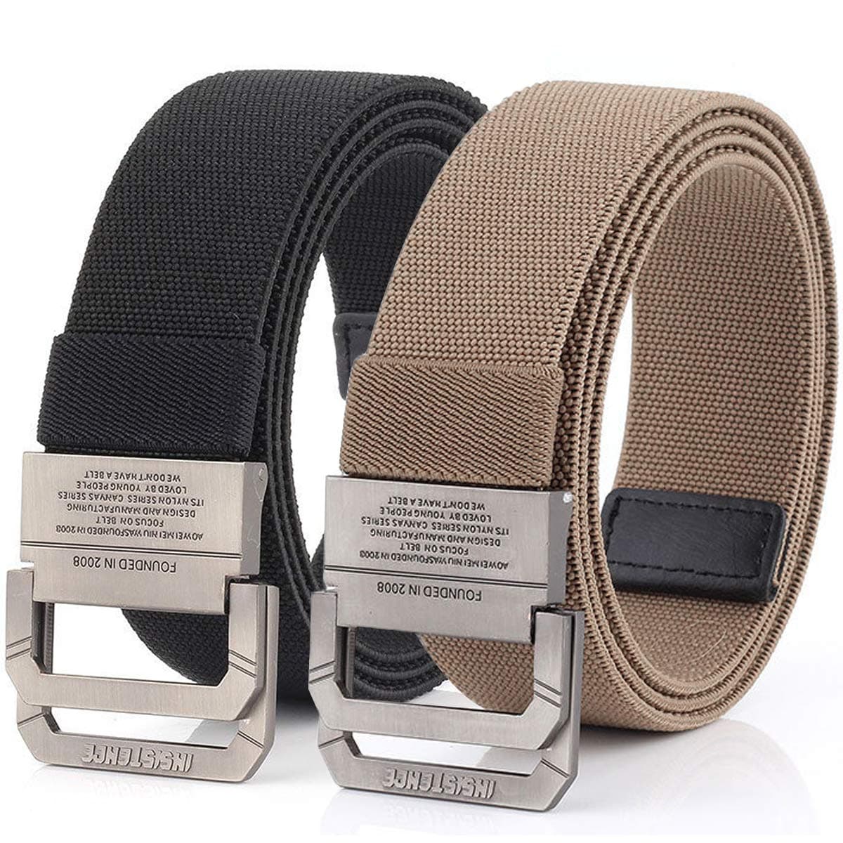 D-ring Tactical Belt, 2 Pack Elastic Stretch Military EDC Heavy Duty Belt