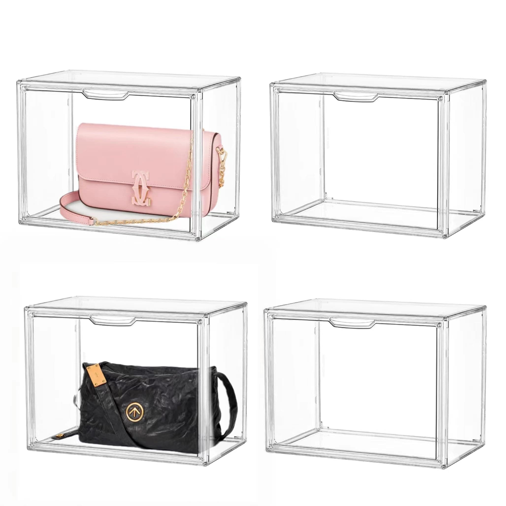 4PCS Bag Storage Boxes Clear Storage Bins with Lids Plastic Storage Containers Acrylic Storage Organizers for Toys Totes Closet Organization Display Cases for Anime Figures Collectibles