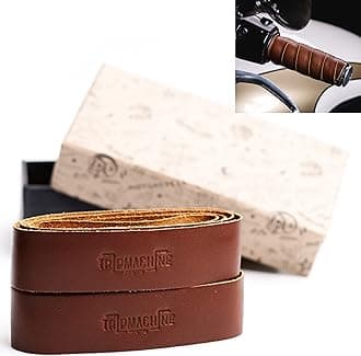 TRIPMACHINE Motorcycle Handle bar Leather Grip Wraps - Universal Grips Accelerator Custom Cover wrap Set for Bike Handlebar (Cognac)