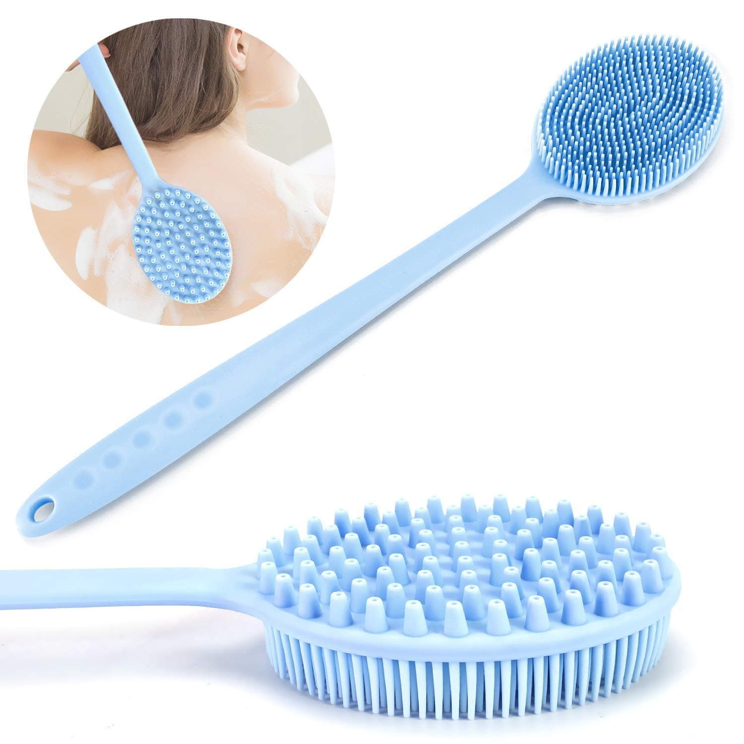 Lmain Body Brush, Silicone Bath Brush Back Scrubber Long Handle Bath Shower Brush with Ultra Soft Bristles