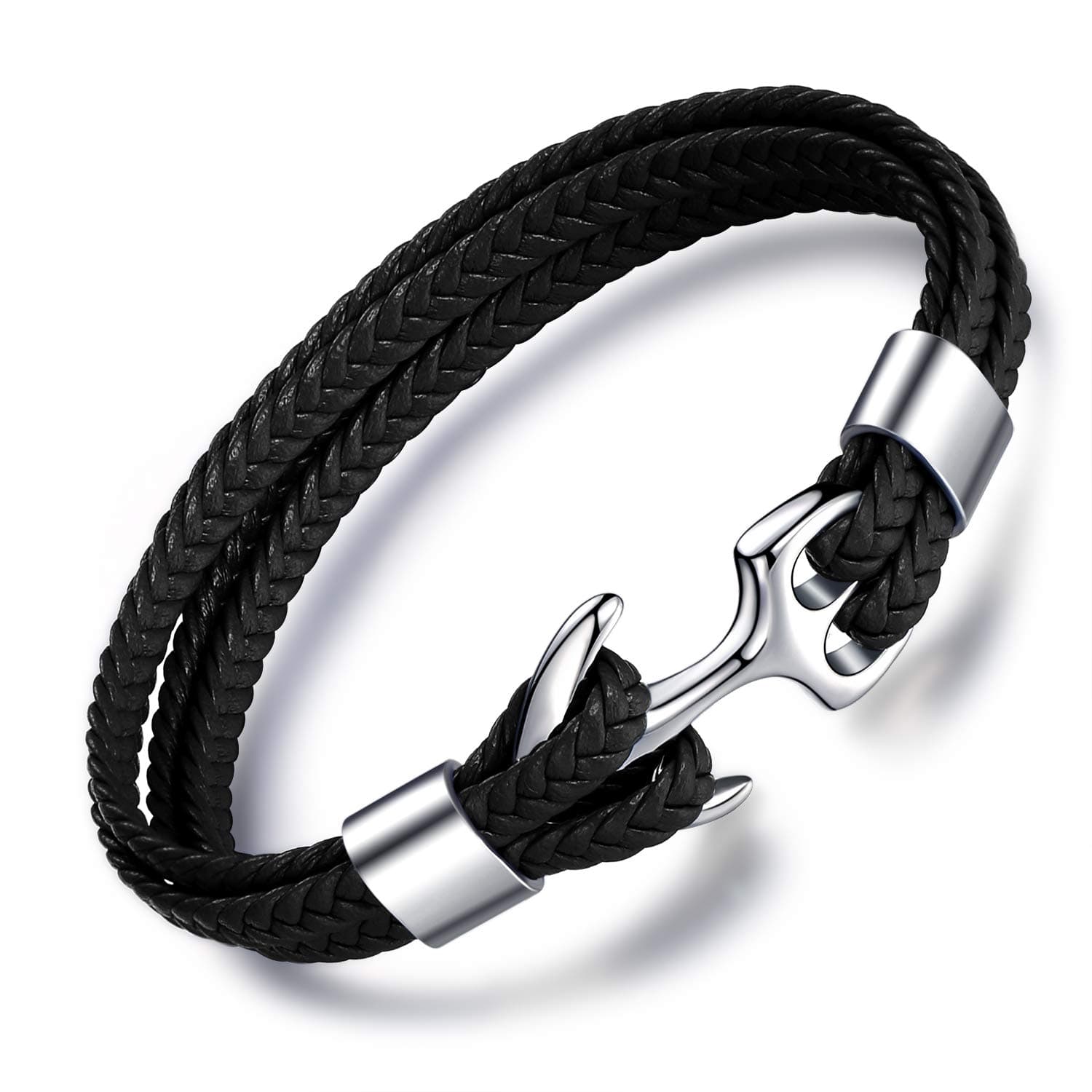 Unendlich U Woven Leather Bracelet, Multi-Layer with Retro Anchor Stainless Steel, Men's Bracelet, Christmas Birthday Gift