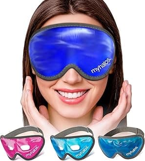 MyHalos® Gel Eye Mask - Reusable Cooling Eye Mask with Adjustable Straps - Cold Mask for Puffy Eyes, Dark Circles and Hangovers - Eyes Ice Pack Compress for Sinus, Headaches & Puffiness, Pink