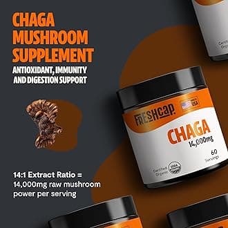 FreshCap Mushrooms Chaga Organic Extract Powder - Ayurveda Antioxidant, Digestive Health, Immune Support Supplement - Vegan, Pure Fruiting Body Extract - Add to Coffee/Tea/Smoothies - 2.1 Ounces