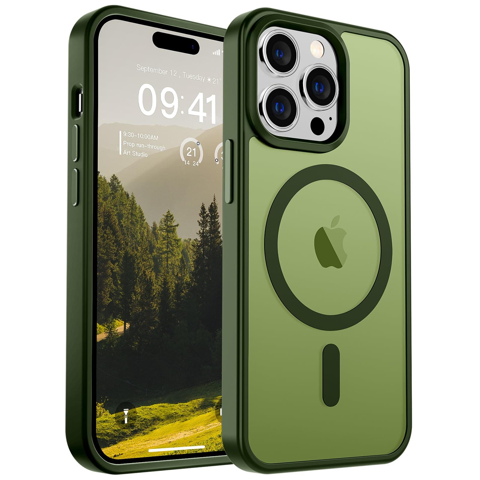 SUPFINE Magnetic for iPhone 14 Pro Case [Compatible with MagSafe] [10 FT Military Grade Drop Protection] Slim Translucent Matte Shockproof with Anti-Fingerprint Phone Case,Cangling Green