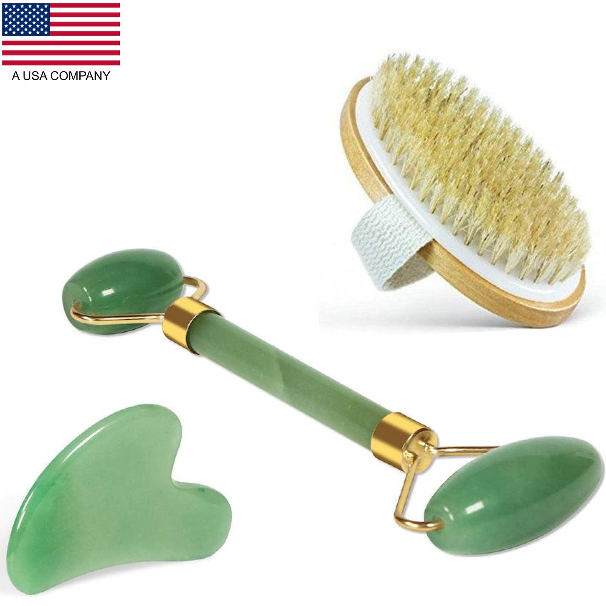 100% Real Jade Roller and Gua Sha Set - Authentic Gemstone for Face, Hand, Body, Neck Massage