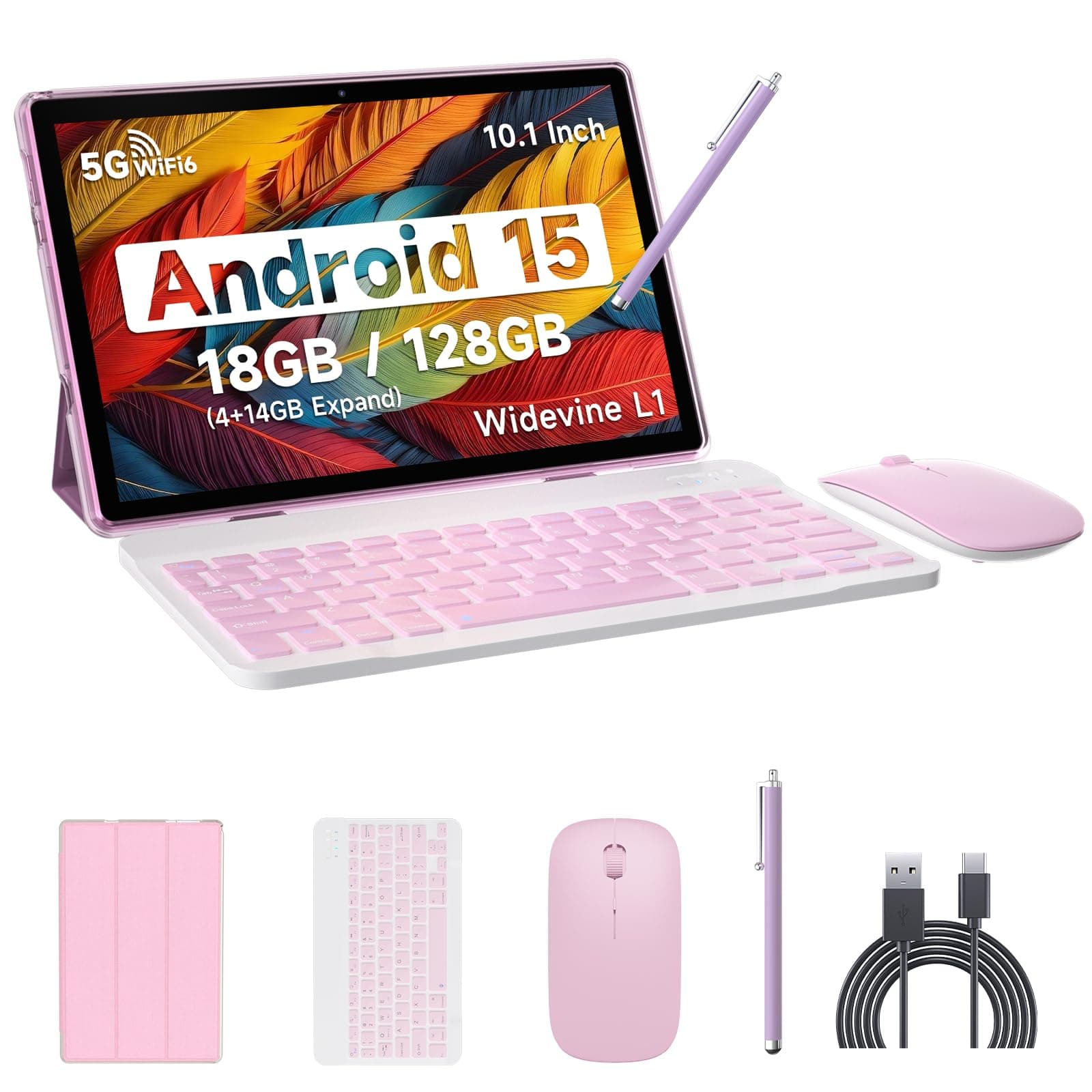 Android 13 Tablet with Keyboard, 2024 Newest 10 Inch 2-in-1 Tablet, 8GB RAM+128GB ROM/1TB Expandable Tablet PC, Quad-Core 2.0GHz CPU 10 Inch HD Screen, 2.4G/5G WiFi 6 BT 5.0 Tablet with Case