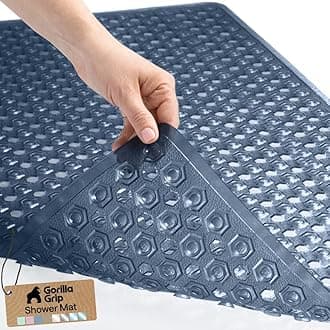 Original Patented Bath, Shower Tub Mat, 35x16, Many Colors, Washable, Antibacterial, BPA, Latex, Phthalate Free, XL Size Bathroom Bathtub Mats, Drain Holes, Suction Cups, Navy Blue