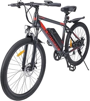 EMotorad T-REX AIR Unisex Electric Bicycle 29" Wheel Size 16.5" Sturdy High Tensile Steel Frame 250W BLDC Motor Front Suspension 7 Speed Shimano Gears (Red, 26)