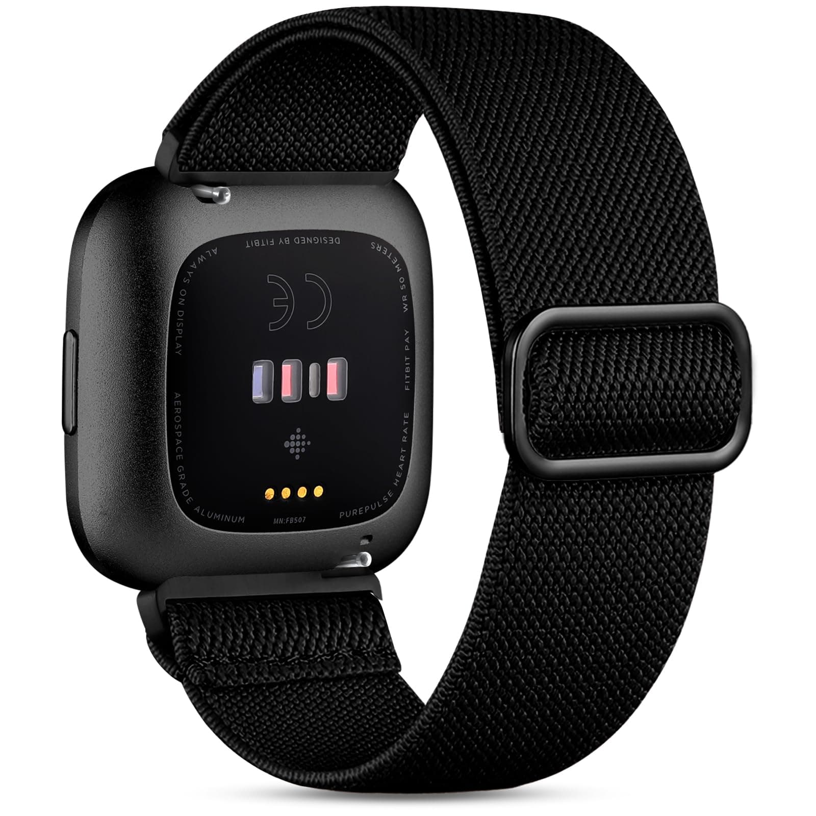 Witzon Compatible with Fitbit Versa/Lite/Fitbit Versa 2 Bands for Women Men, Adjustable Strechy Solo Loop Replacement Wristband Elastic Bands for Versa 2 Smart Watch, Black