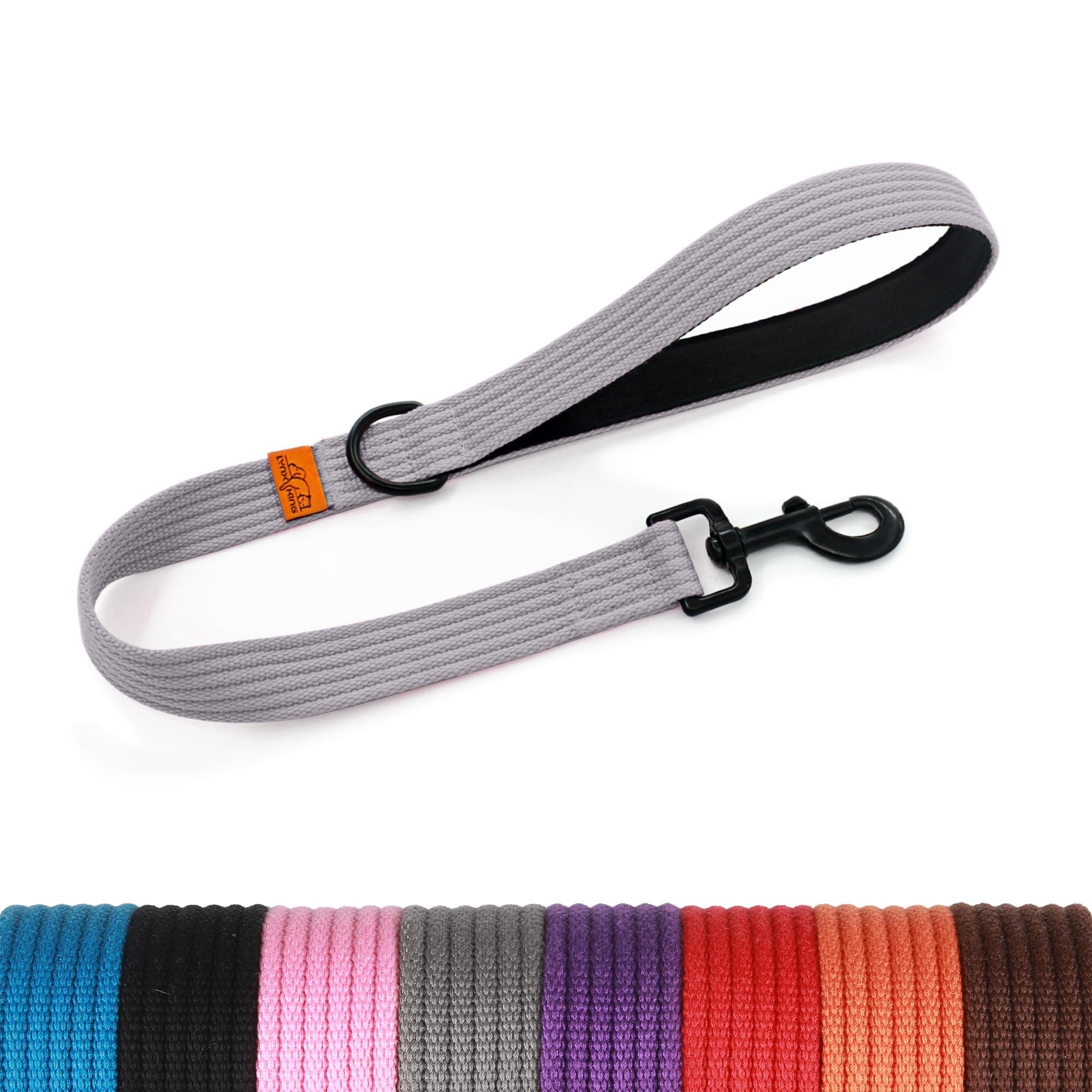 lynxking 2 FT Short Dog Leash Webbing Lead Snap Hook Leash Durable Pet Strong Traffic Walking Lead Leash for Large Medium Dogs 3/4" x2' Grey