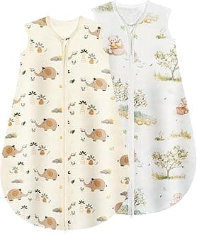 Baby Sleeping Bag 0.5 Tog 100% Cotton Lightweight and Breathable Summer Sleeping Bag for Baby Newborn 18-24 Months 2 Pack Beige Elephant