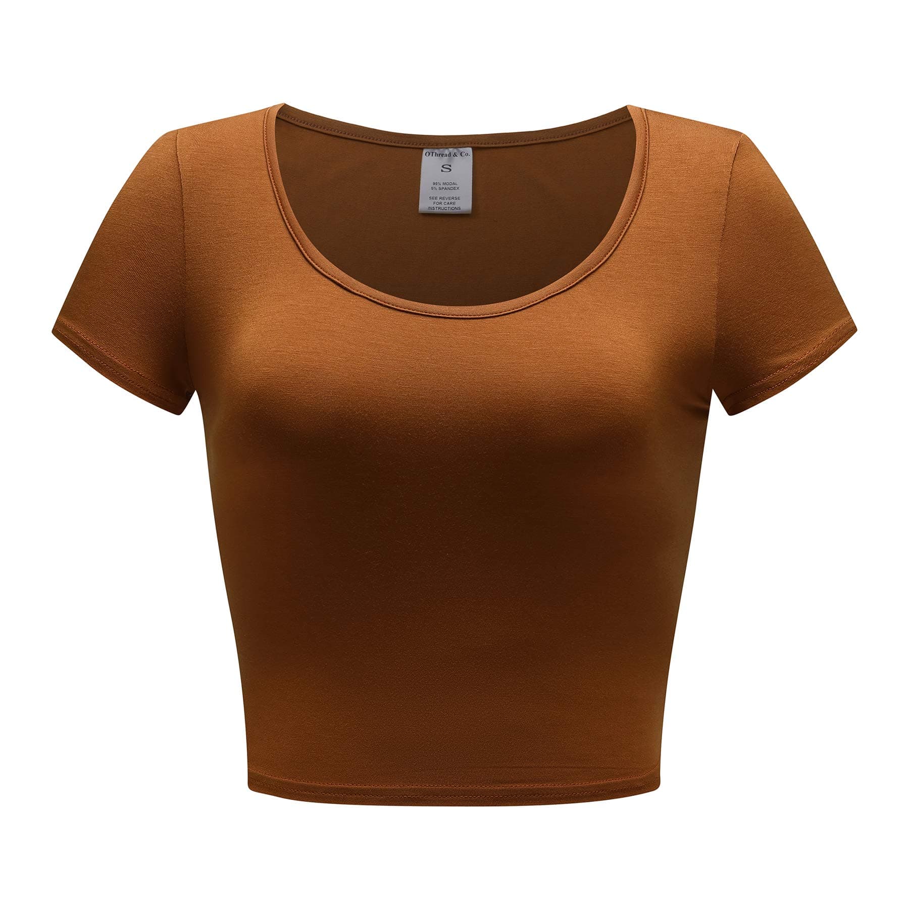 OThread & Co.Women's Basic Crop Tops Stretchy Casual Scoop Neck Cap Sleeve Shirt
