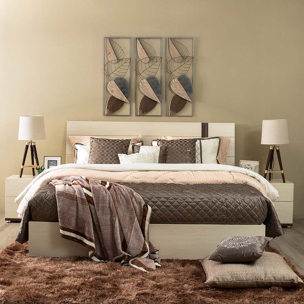 Danube Home Maybell 180X200 King Bed Set | Includes 1 King Size Bed And 2 Nightstands | Comfortable Bed Room Set | Modern Design Bedset - White Maple/Walnut