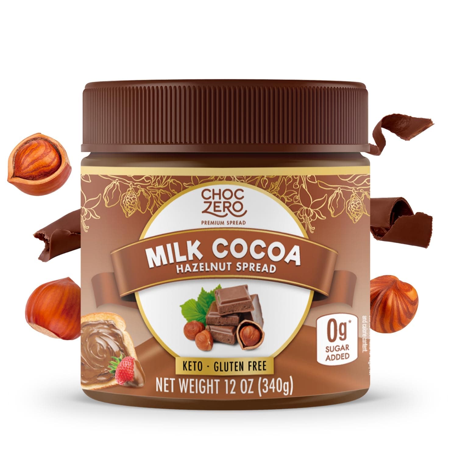 - ChocZero Milk Chocolate Hazelnut Spread - No Added Sugar, Keto Friendly Low-Carb Chocolate Hazelnut Dessert & Bread Topping, Gluten Free, High Fiber, 12 oz Jar