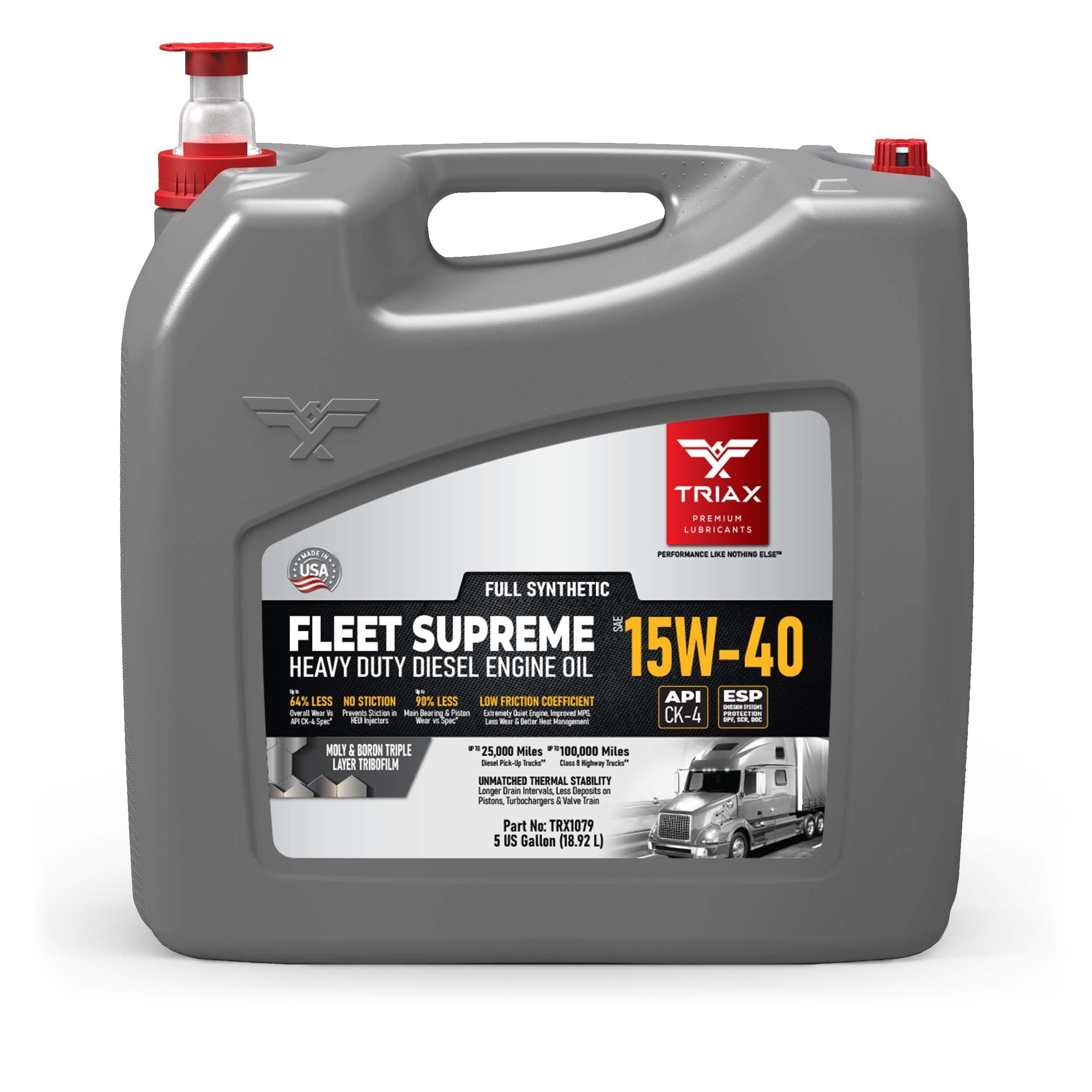 Fleet Supreme 15W-40 API CK-4 Full Synthetic Heavy Duty Diesel Engine Oil | Moly Boron Friction Modified | Extended Drain (5 Gallon)
