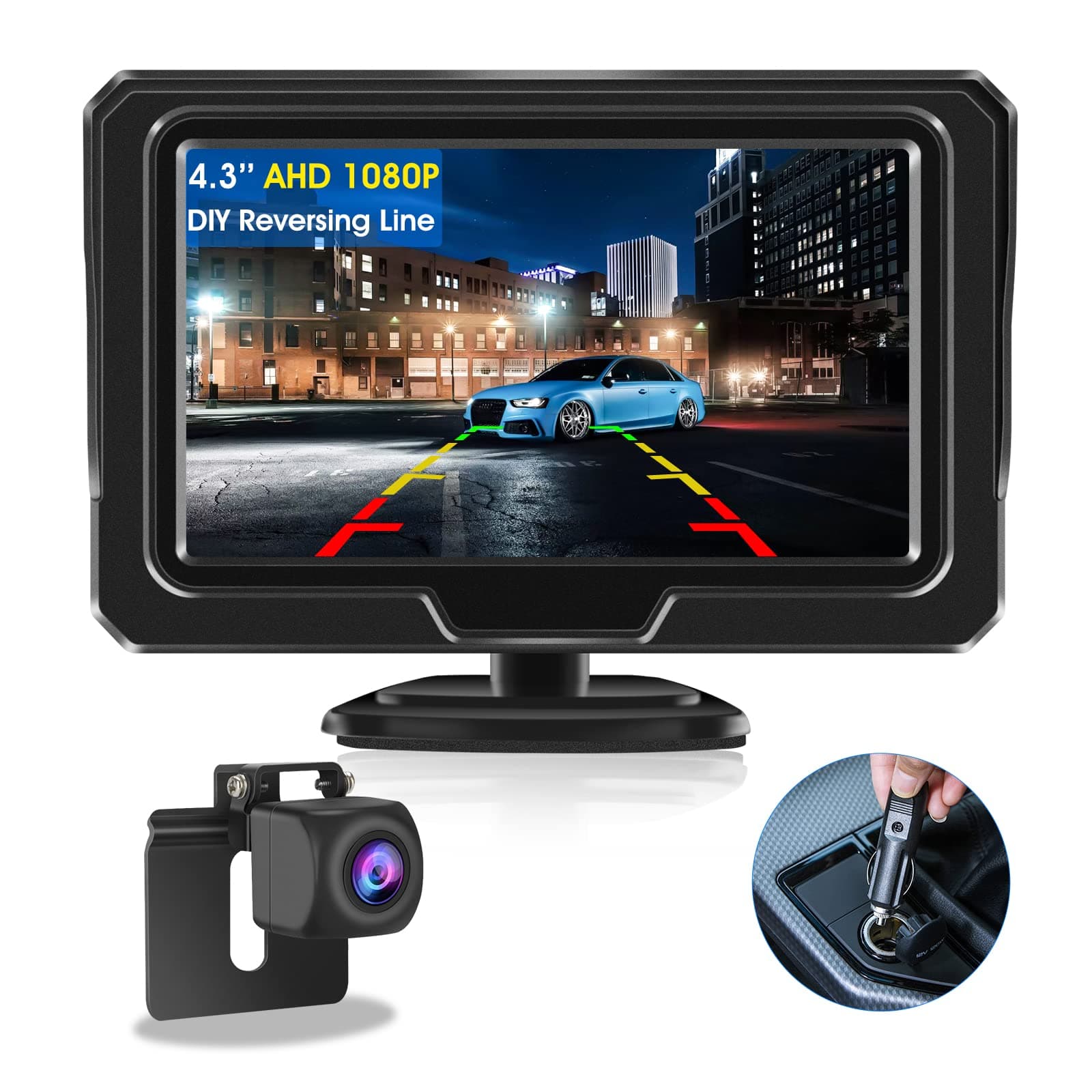 【2025 Upgrade】Reversing Camera Kit AHD 1080P Reverse Camera Kit Rear View Camera with 4.3'' LCD Monitor Reverse Camera for Van,Car,Truck,Pickup,SUV Waterproof Night Vision DIY Parking Guide Lines