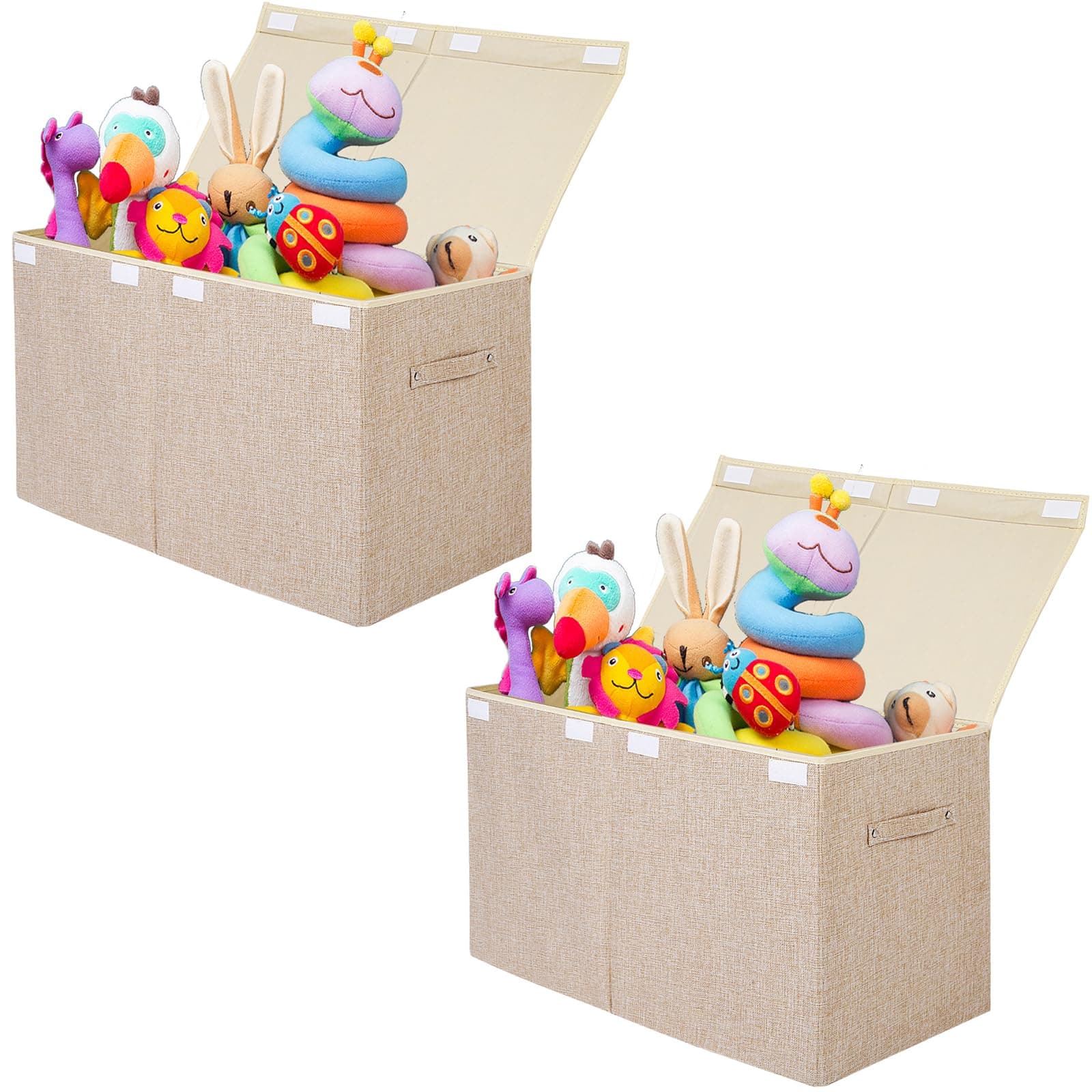 2 Pack Large Toy Box Chest Storage with Flip-Top Lid, Sturdy Kids Toy Storage Bin Boxes Container for Boys, Girls, Nursery, Closet, Bedroom, Playroom 25"x13" x16"(Linen Beige)