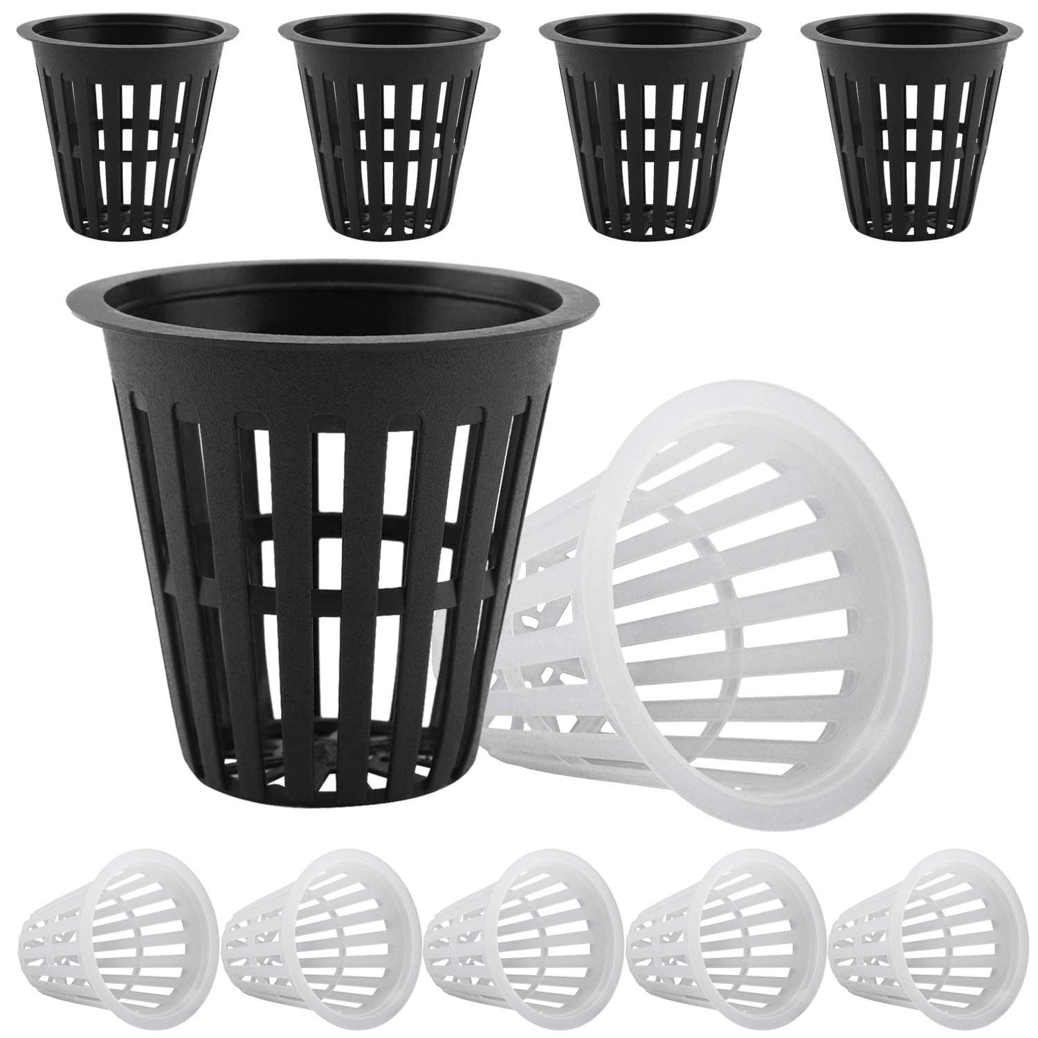 – Hydroponic Planting Mesh Pot Net Plastic Garden Net Cup Pots Basket for Hydroponics Garden Balcony Planting 50 Pcs( 25 Black, 25 White)